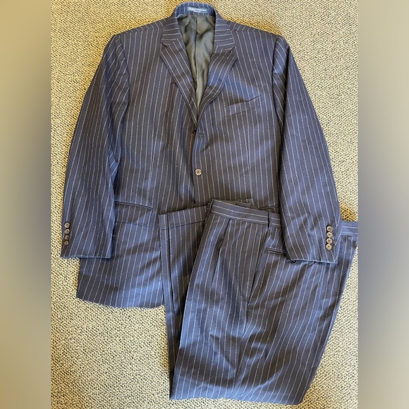 Polo Ralph Lauren Made in Italy Vintage Pin Stripe Wool Suit in Navy Size 46 R - Picture 7 of 16